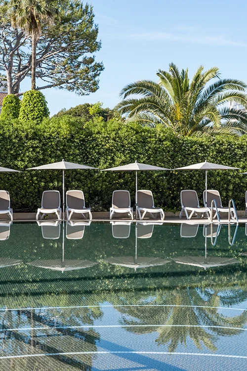 Sun loungers at hotel Condesa General view of sun loungers by the pool at hotel Condesa