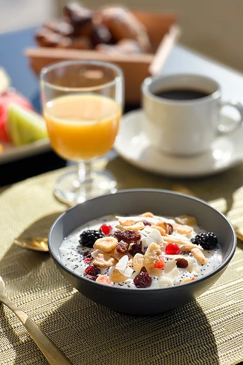 Breakfast at hotel Condesa Delicious breakfast on the restaurant terrace at hotel Condesa